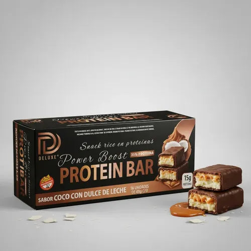 Barrita Proteica Deluxe 15gr Proteina 16 Unidades Sin Tacc Coco Con Dulce De Leche