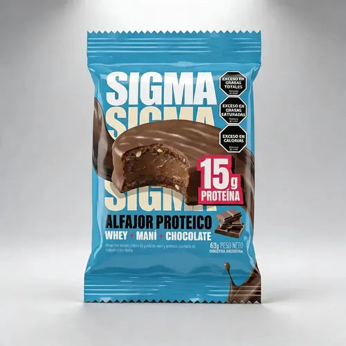 Alfajor Sigma Con Proteina Chocolate X 63g Caja X 12u