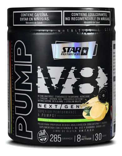Pre Entreno Pump V8 Star Nutrition Pote 285 G Sabor Citrus Slush