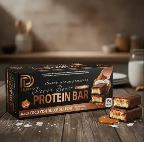 Barrita Proteica Deluxe 15gr Proteina 16 Unidades Sin Tacc Coco Con Dulce De Leche